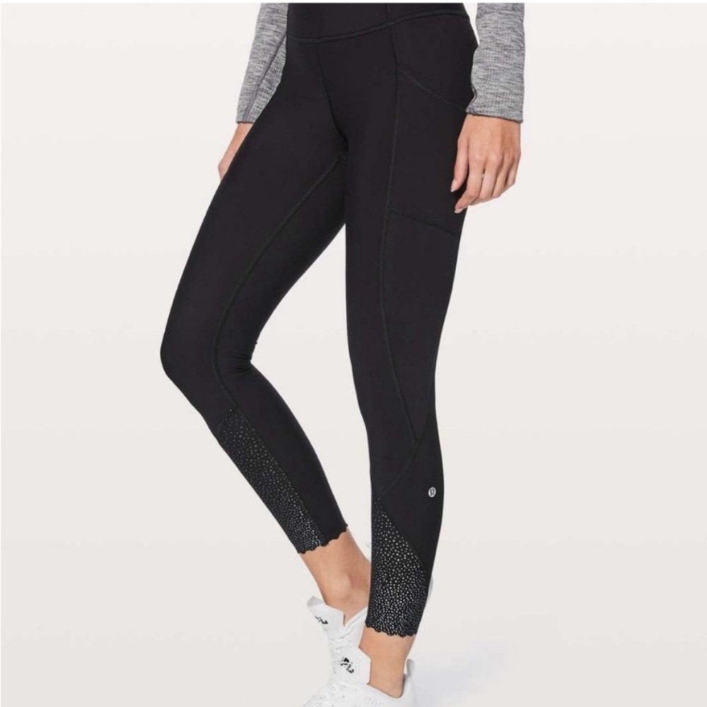 Lululemon Athletica Blue Running Leggings Reflective Detail & Scalloped Bottoms